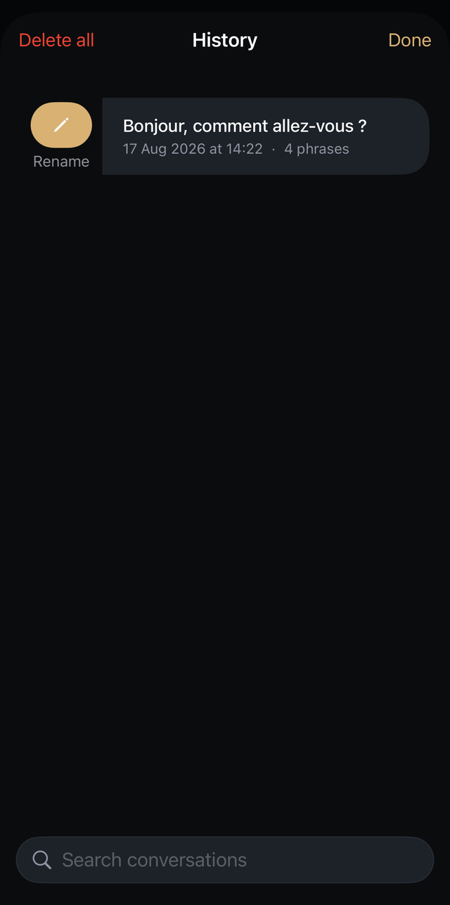 History: a conversation with the Rename action revealed by a right swipe